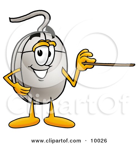 Clipart Picture of a Computer Mouse Mascot Cartoon Character Holding a Pointer Stick by Mascot Junction