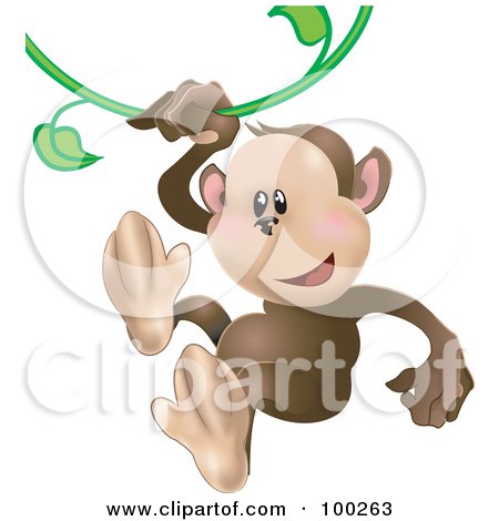 Royalty-Free (RF) Clipart Illustration of a Cute Monkey Swinging On A Green Vine by AtStockIllustration