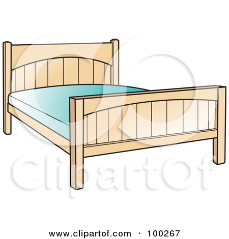 Royalty-Free (RF) Clipart Illustration of a Simple Bed Frame With A Blue Mattress by Lal Perera