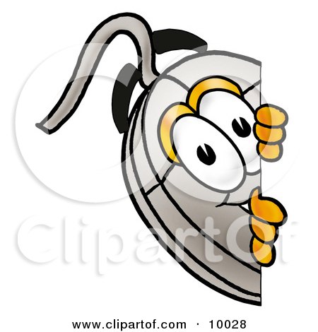 Clipart Picture of a Computer Mouse Mascot Cartoon Character Peeking Around a Corner by Mascot Junction