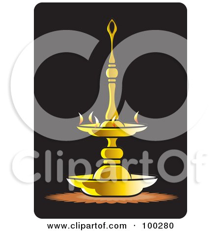 Royalty-Free (RF) Clipart Illustration of a Lit Oil Lamp by Lal Perera