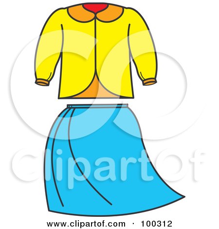 Royalty-Free (RF) Clipart Illustration of a Woman's Yellow Blouse And Blue Skirt by Lal Perera