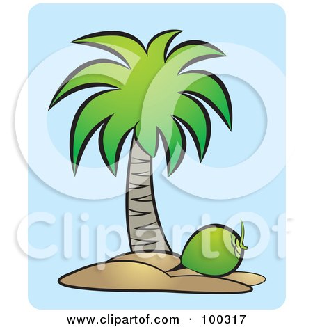 Royalty-Free (RF) Clipart Illustration of a Coconut Below A Tree by Lal Perera