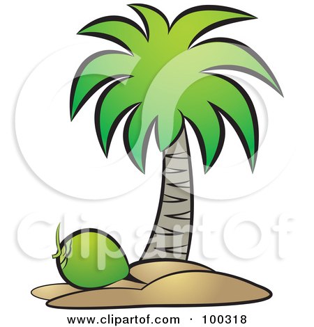 Royalty-Free (RF) Clipart Illustration of a Green Coconut Below A Tree by Lal Perera