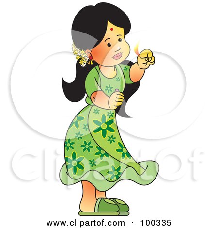 Royalty-Free (RF) Clipart Illustration of a Tamil Girl Holding A Match by Lal Perera