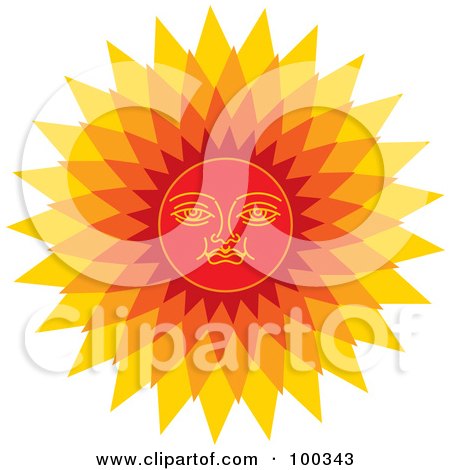 Royalty-Free (RF) Clipart Illustration of a Red Sun Face by Lal Perera