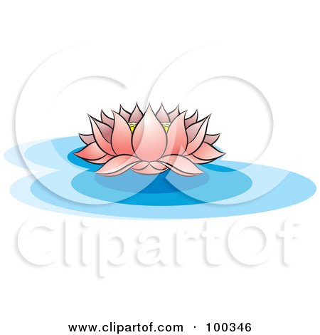 Royalty-Free (RF) Clipart Illustration of a Blooming Pink Lotus On Water by Lal Perera