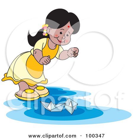Royalty-Free (RF) Clipart Illustration of a Little Girl Playing With Paper Boats by Lal Perera