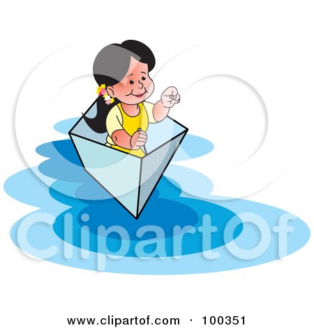 Royalty-Free (RF) Clipart Illustration of a Little Girl Floating In A Small Boat by Lal Perera