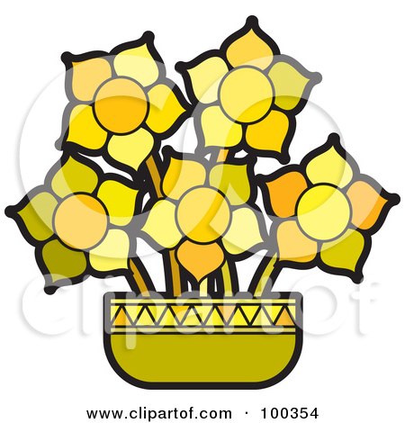 Royalty-Free (RF) Clipart Illustration of Yellow Potted Flowers by Lal Perera