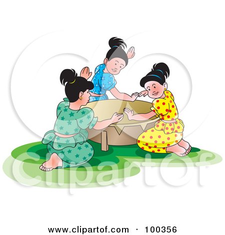 Royalty-Free (RF) Clipart Illustration of a Group Of Girls Beating A Tambourine For Sinhala New Year by Lal Perera