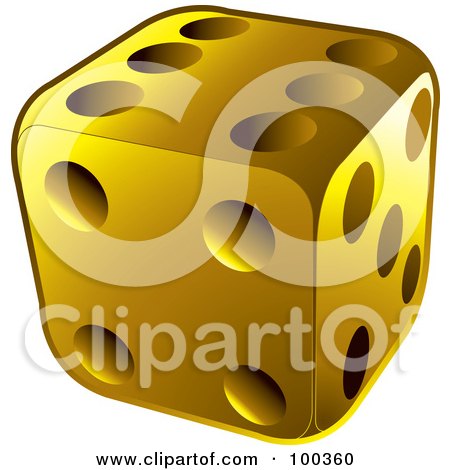 Royalty-Free (RF) Clipart Illustration of a Single Gold Dice by Lal Perera