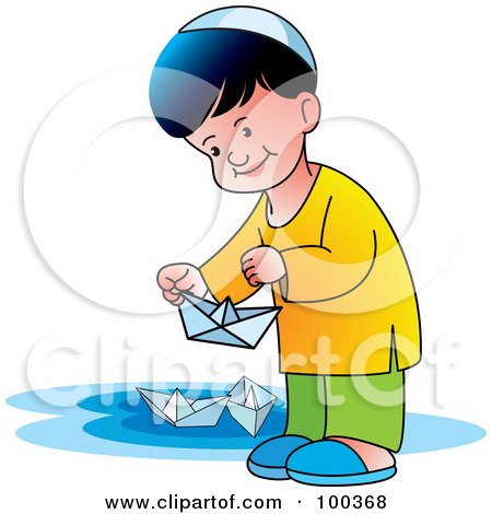 Royalty-Free (RF) Clipart Illustration of a Little Boy Playing With Paper Boats by Lal Perera
