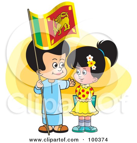Royalty-Free (RF) Clipart Illustration of Sinhala Children With A Sri Lanka Flag by Lal Perera