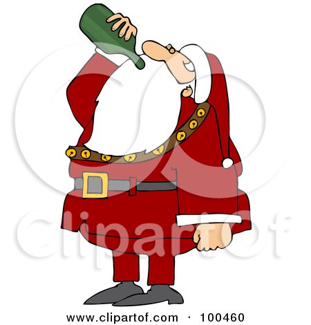 Royalty-Free (RF) Clipart Illustration of Santa Tilting His Head Back And Drinking Wine From A Bottle by djart