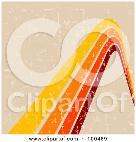 Royalty-Free (RF) Clipart Illustration of a Grungy Beige Background With Yellow, Orange And Red Lines Curving Away by Pushkin