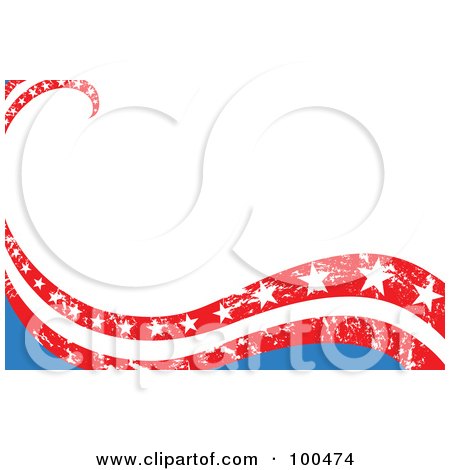 Royalty-Free (RF) Clipart Illustration of a Background Of Patriotic American Waves With Stars by yayayoyo