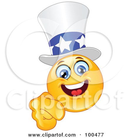 Royalty-Free (RF) Clipart Illustration of a Yellow Uncle Sam Smiley Face Pointing by yayayoyo