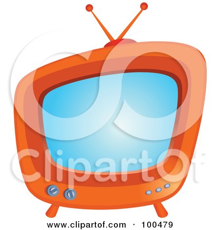 Royalty-Free (RF) Clipart Illustration of a Retro Orange  Box Television Set With A Blue Screen by yayayoyo