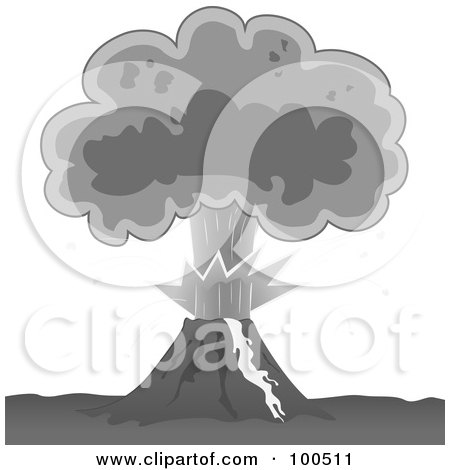 Royalty-Free (RF) Clipart Illustration of a Grayscale Exploding Volcano With A Plume Of Ash by Paulo Resende