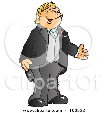 Royalty-Free (RF) Clipart Illustration of a Happy Blond Groom Gesturing With One Hand by Snowy