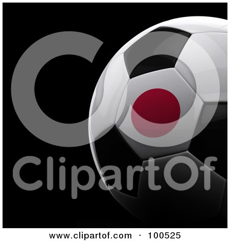 Royalty-Free (RF) Clipart Illustration of a Shiny 3d Japanese Flag Soccer Ball Over Black by stockillustrations