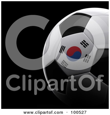 Royalty-Free (RF) Clipart Illustration of a Shiny 3d South Korean Flag Soccer Ball Over Black by stockillustrations