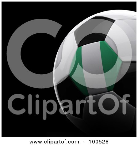 Royalty-Free (RF) Clipart Illustration of a Shiny 3d Nigeria Flag Soccer Ball Over Black by stockillustrations