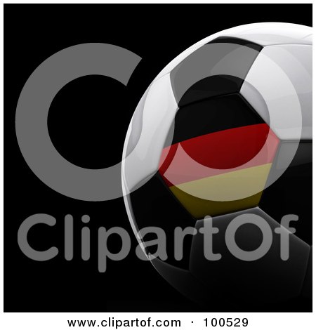 Royalty-Free (RF) Clipart Illustration of a Shiny 3d German Flag Soccer Ball Over Black by stockillustrations