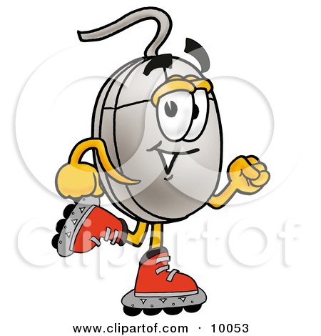 Clipart Picture of a Computer Mouse Mascot Cartoon Character Roller Blading on Inline Skates by Mascot Junction