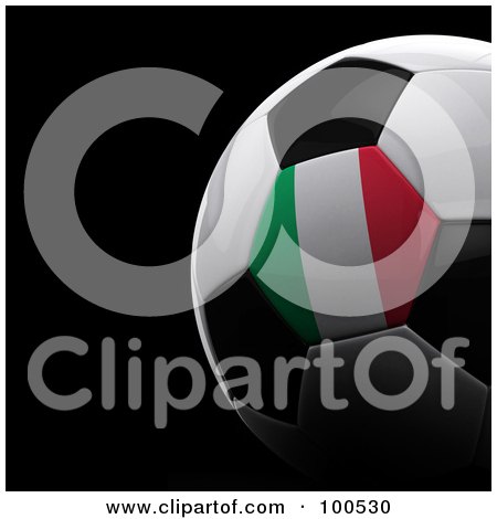 Royalty-Free (RF) Clipart Illustration of a Shiny 3d Italian Flag Soccer Ball Over Black by stockillustrations