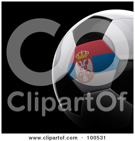 Royalty-Free (RF) Clipart Illustration of a Shiny 3d Serbia Flag Soccer Ball Over Black by stockillustrations