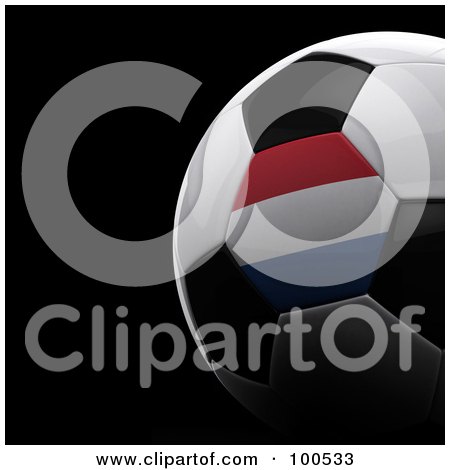 Royalty-Free (RF) Clipart Illustration of a Shiny 3d Netherlands Flag Soccer Ball Over Black by stockillustrations