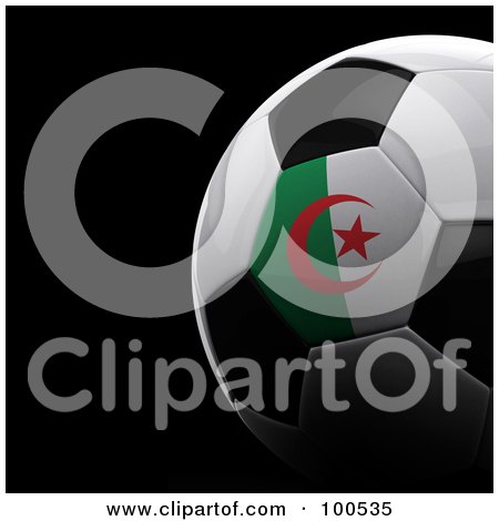 Royalty-Free (RF) Clipart Illustration of a Shiny 3d Algerian Flag Soccer Ball Over Black by stockillustrations