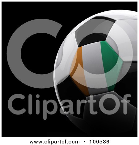 Royalty-Free (RF) Clipart Illustration of a Shiny 3d Ivory Coast Flag Soccer Ball Over Black by stockillustrations