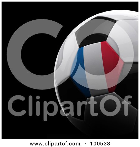 Royalty-Free (RF) Clipart Illustration of a Shiny 3d France Flag Soccer Ball Over Black by stockillustrations