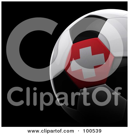 Royalty-Free (RF) Clipart Illustration of a Shiny 3d Switzerland Flag Soccer Ball Over Black by stockillustrations