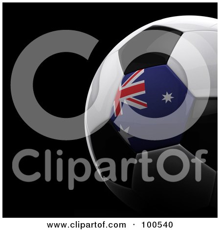 Royalty-Free (RF) Clipart Illustration of a Shiny 3d Australian Flag Soccer Ball Over Black by stockillustrations