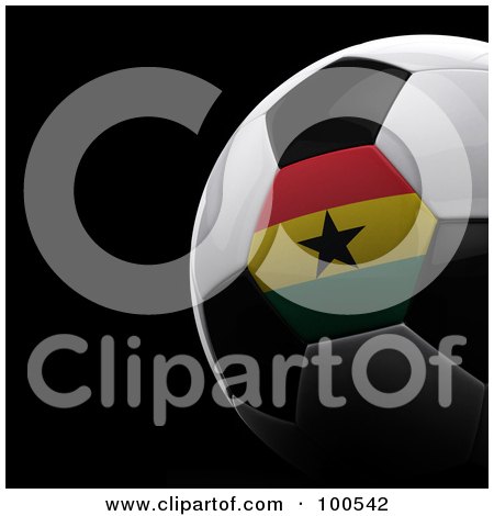 Royalty-Free (RF) Clipart Illustration of a Shiny 3d Ghana Flag Soccer Ball Over Black by stockillustrations
