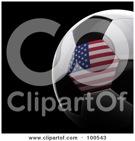 Royalty-Free (RF) Clipart Illustration of a Shiny 3d American Flag Soccer Ball Over Black by stockillustrations
