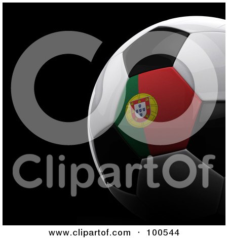 Royalty-Free (RF) Clipart Illustration of a Shiny 3d Portugal Flag Soccer Ball Over Black by stockillustrations