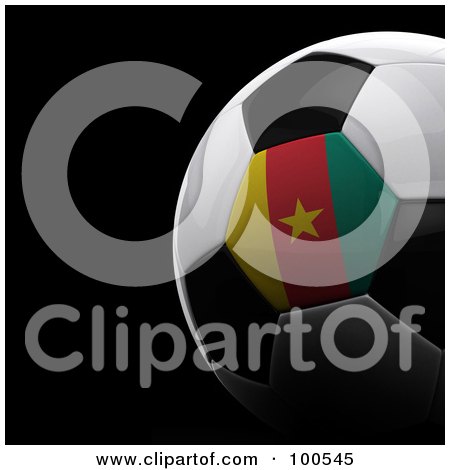 Royalty-Free (RF) Clipart Illustration of a Shiny 3d Cameroon Flag Soccer Ball Over Black by stockillustrations