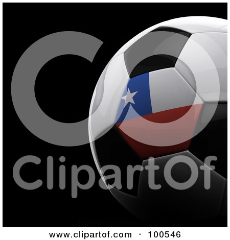 Royalty-Free (RF) Clipart Illustration of a Shiny 3d Chile Flag Soccer Ball Over Black by stockillustrations