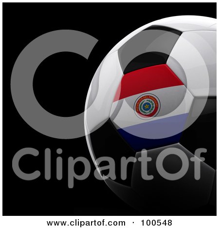 Royalty-Free (RF) Clipart Illustration of a Shiny 3d Paraguay Flag Soccer Ball Over Black by stockillustrations