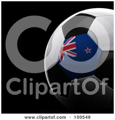 Royalty-Free (RF) Clipart Illustration of a Shiny 3d New Zealand Flag Soccer Ball Over Black by stockillustrations