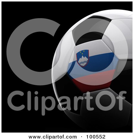 Royalty-Free (RF) Clipart Illustration of a Shiny 3d Slovenia Flag Soccer Ball Over Black by stockillustrations
