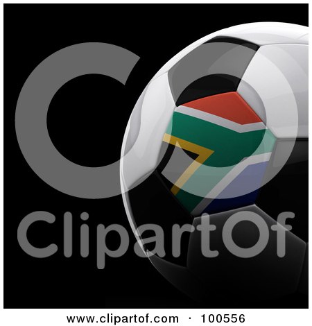 Royalty-Free (RF) Clipart Illustration of a Shiny 3d South Africa Flag Soccer Ball Over Black by stockillustrations