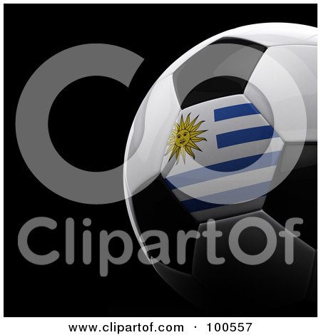 Royalty-Free (RF) Clipart Illustration of a Shiny 3d Uruguay Flag Soccer Ball Over Black by stockillustrations