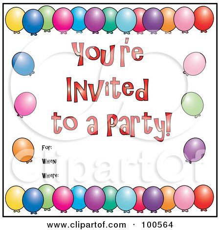 Royalty-Free (RF) Clipart Illustration of a Border Of Colorful Balloons And You're Invited To A Party Text by Pams Clipart