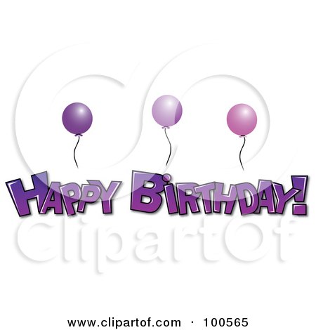 Royalty-Free (RF) Clipart Illustration of a Purple Happy Birthday Greeting Under Purple Party Balloons by Pams Clipart